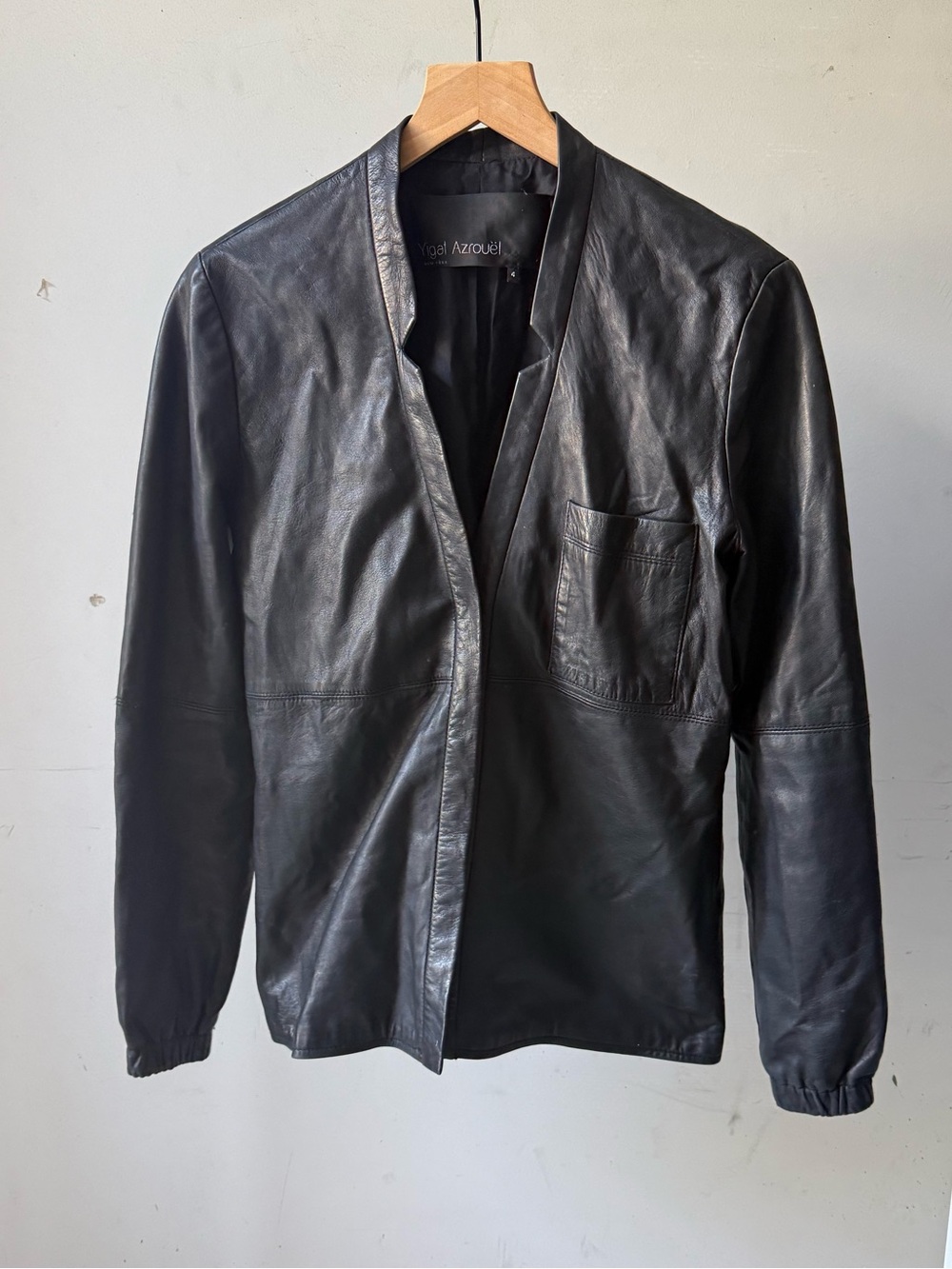 Yigal Azrouel Black Leather Open-Front Jacket